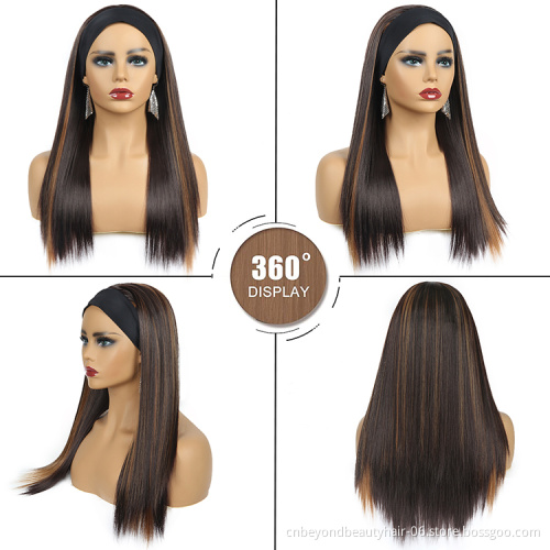 Synthetic Hair Kinky Straight  Hair Cosplay Wigs For Black Women Glueless Full Machine Made Wig With Headband Budle